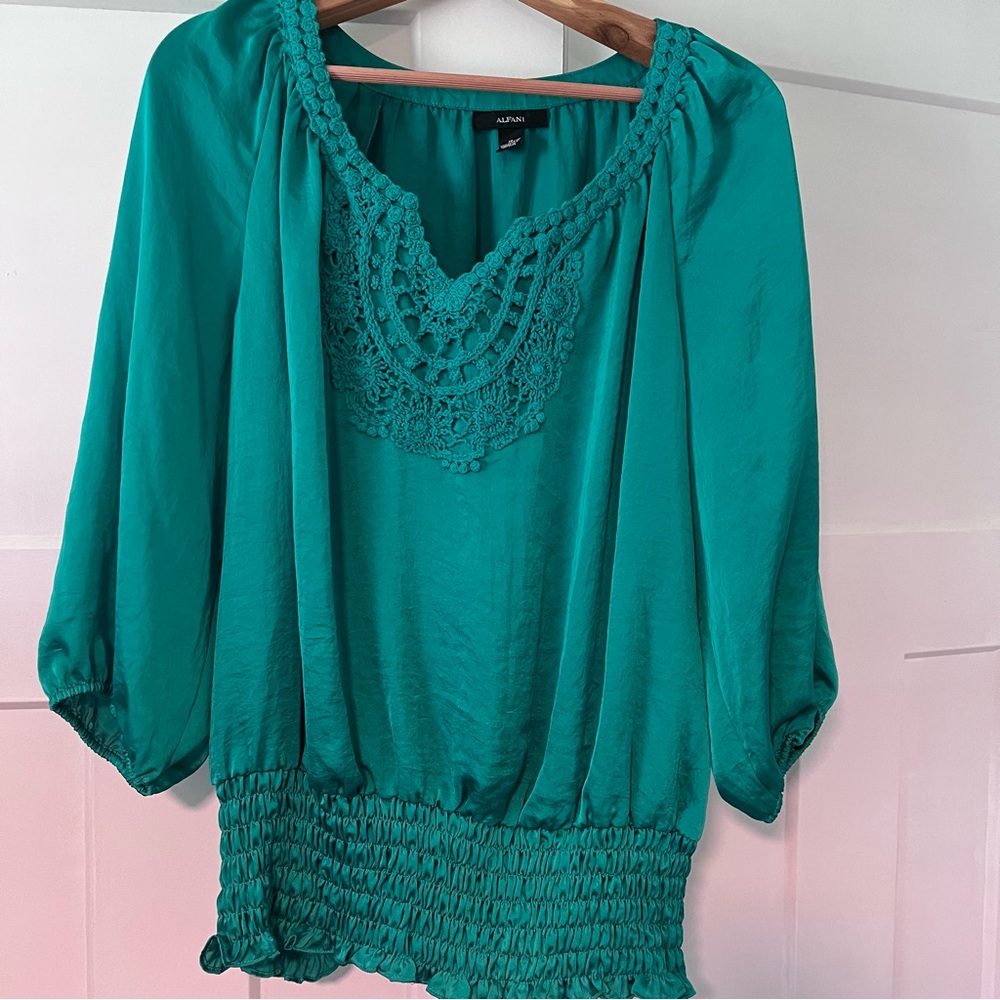 Alfani Teal Women's Blouse, 3/4 Sleeve, Green, Size 16